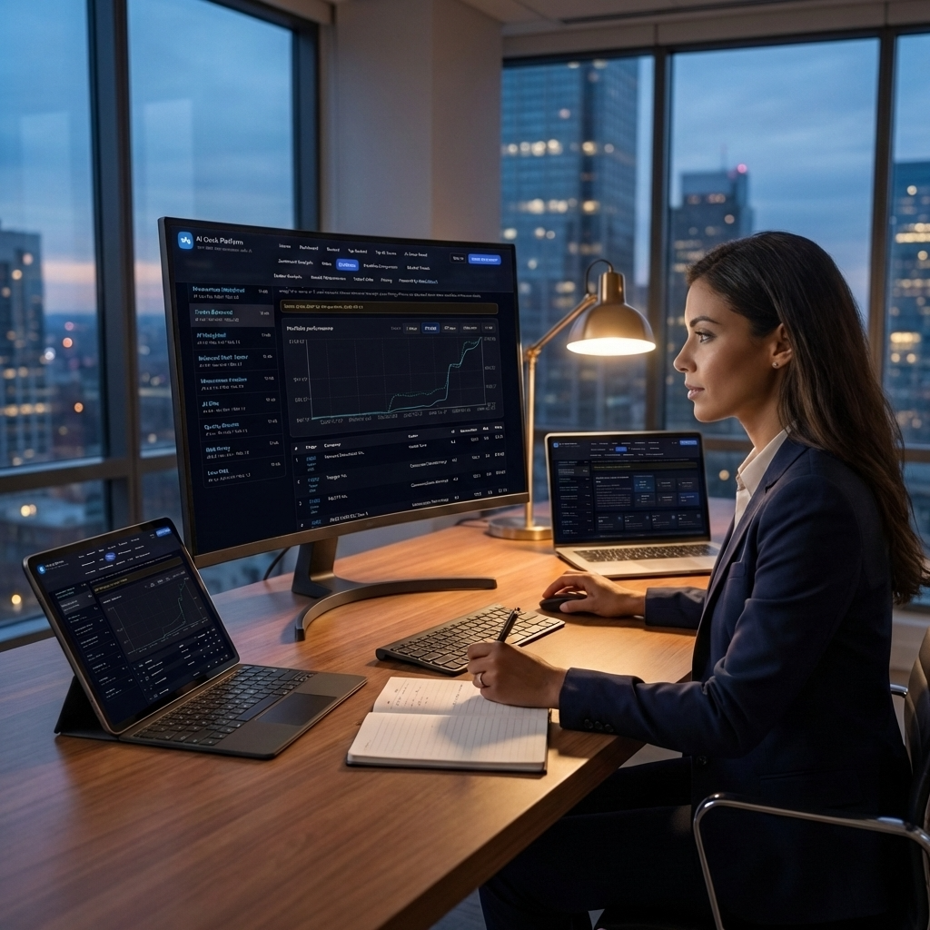 A business professional reviewing technology reporting at a city office desk.